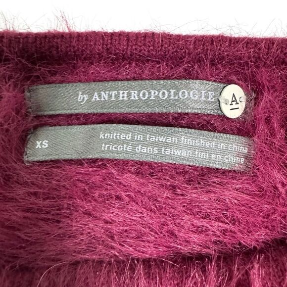 Anthropologie Ember Eyelash Fuzzy Burgundy Sweater Women’s Size XS - Picture 4 of 7